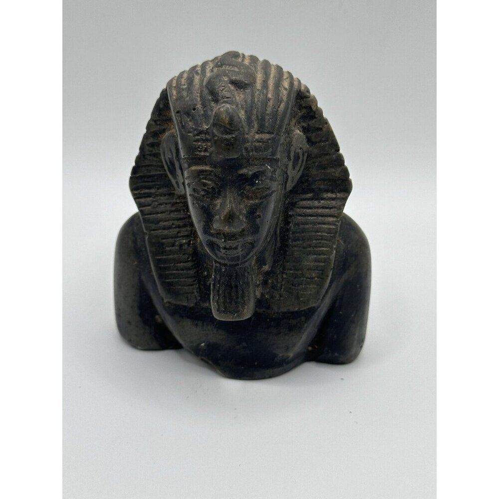 VINTAGE SOAPSTONE STONE‎ EGYPT'S KING TUT BUST HAND SCULPTURED FLAW